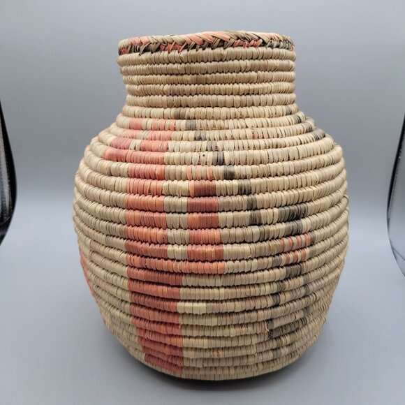 Handcrafted Natural Fiber Basket Vase Southwest Pictoral Pattern 10 Inch - Picture 1 of 7